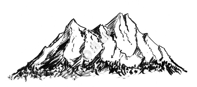 黑色刷子和墨水绘画一般山地景观的黑色墨水甘格手绘画一般山地景观背景图片