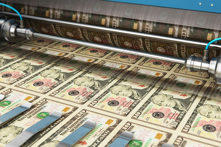 商业成功金融银行会计和货币创造概念印刷机品10美元货币纸钞图片
