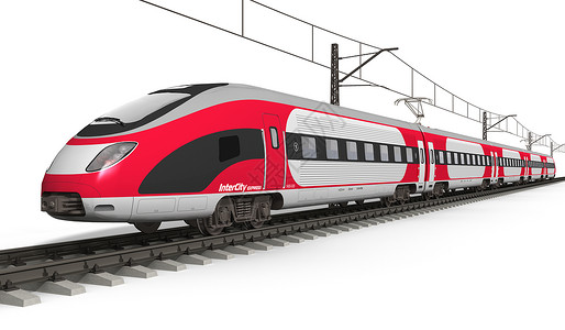 铁路和运输工业概念红色现代高速电动简化快铁路车列以白色背景隔离背景图片