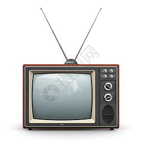 带天线的电视具有创意的抽象通信媒体和电视商业概念旧的彩色木家用电视接收器天线在白色背景上隔离背景