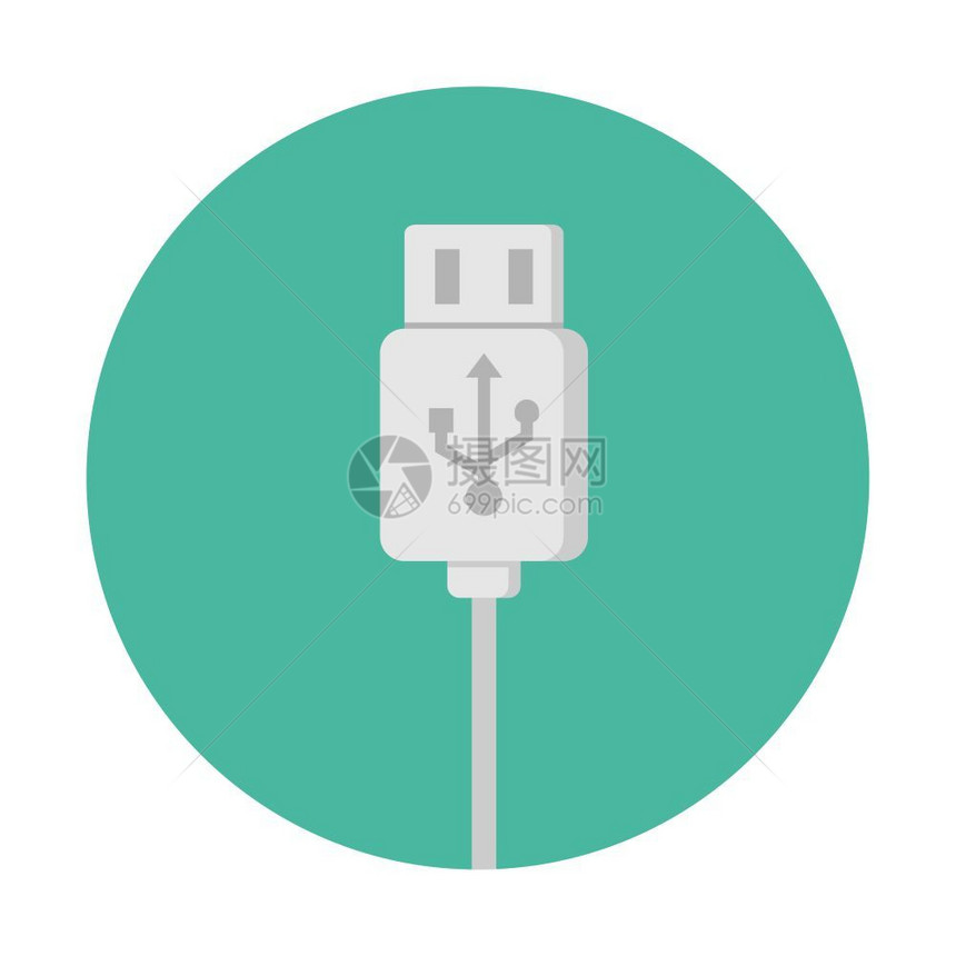 白色背景绿色圆形USB连接端口图图片
