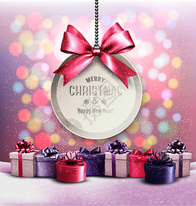 圣诞假期背景带卡片和彩色礼物图片