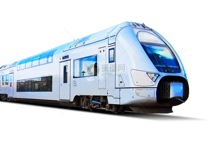 具有创意的抽象铁路旅行和游运输工业概念红色现代简化高速客运通勤列车白色背景孤立图片