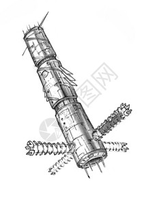 未来空间站或的黑墨和白概念艺术绘画图片