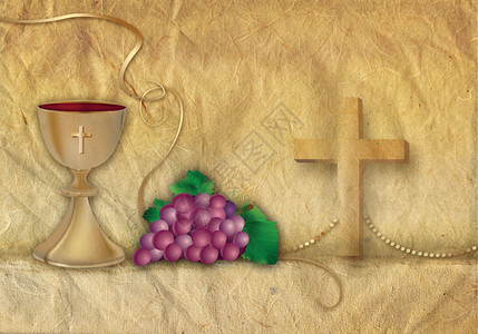 印有3张圣杯和葡萄金装饰品的卡牌符号周年纪念高清图片素材