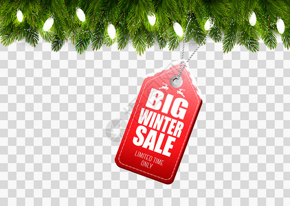 冬季销售标签树上圣诞枝背景透明图片