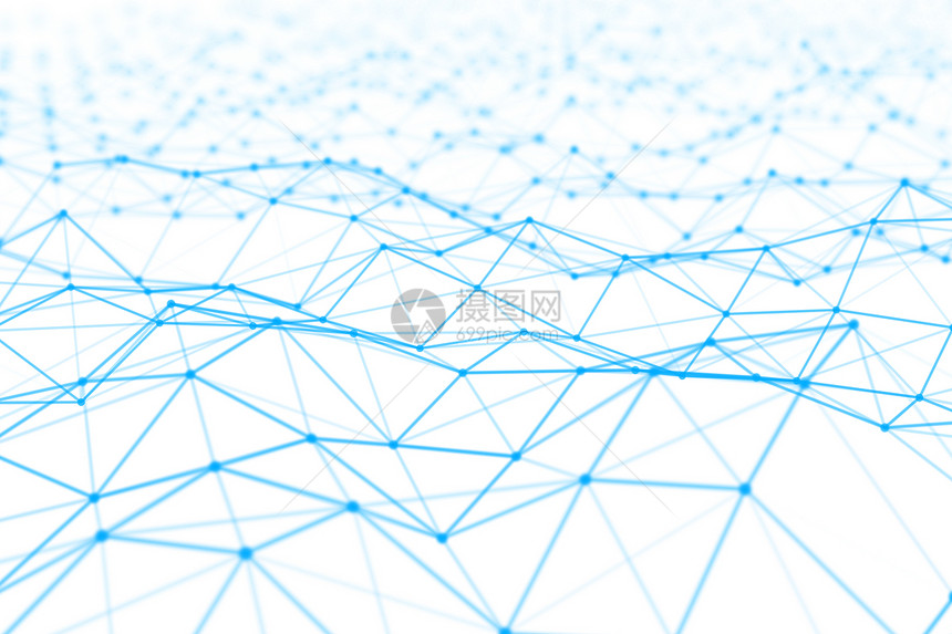 蓝色数字据和网络连接的蓝色数字据和网络连接三角线和未来的白背景技术概念领域3个抽象插图图片
