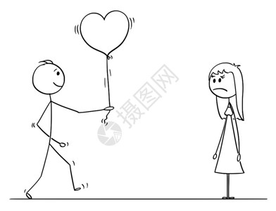卡通向女士求婚的火柴人矢量插图图片