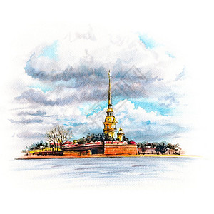 俄罗斯圣彼得堡的和保罗水彩素描俄罗斯圣彼得堡图片