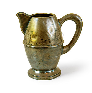 古董铜罐孤立在白色背景上图片