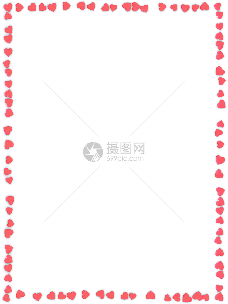 Valentier日抽象的3D框架或卡片由白色背景的小红或粉心制成valent日抽象背景框架白的小红心制成图片