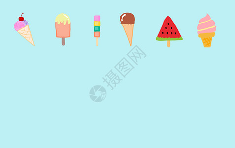 卡通手绘水果装饰夏季底用手工拖的面糊冰淇淋背景