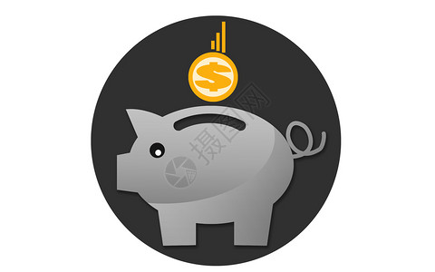 猪猪存钱罐图标在白色3D翻接上被孤立的小猪银行图标背景
