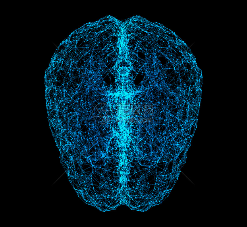 以人工科技情报和医学概念为形式在黑色背景上孤立的人类大脑数字据和网络连接图片