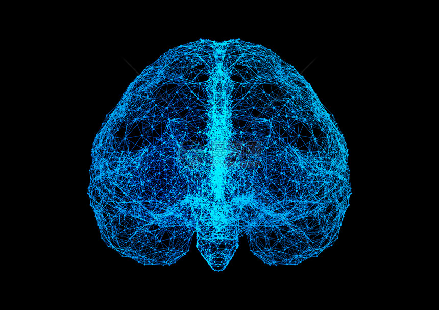 以人工科技情报和医学概念为形式在黑色背景上孤立的人类大脑数字据和网络连接图片