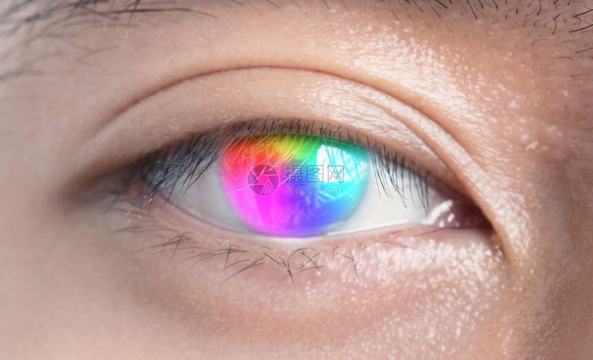 多色彩虹眼的近距离切换多色梯度可见频谱透镜的质地宏细节图片