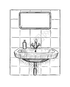 洗手间水槽和镜子的绘画图片