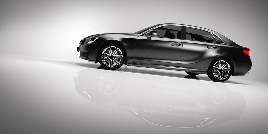黑色豪华轿车的侧面白色背景的黑豪华轿车侧面通用无品牌设计汽车交通3D插图图片