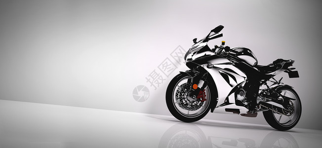 白色背景的运动摩托车速度极端运动交通3D插图图片