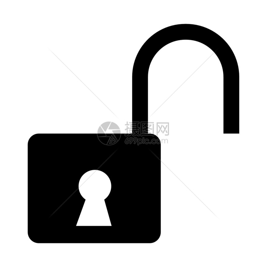 在数字据代码和安全技术概念中解锁用于保护在白色背景中孤立的密码图标图片