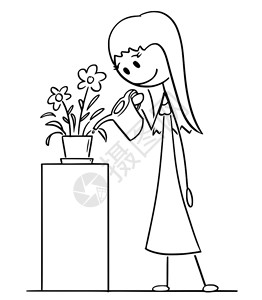 浇花的女性卡通火柴人图片
