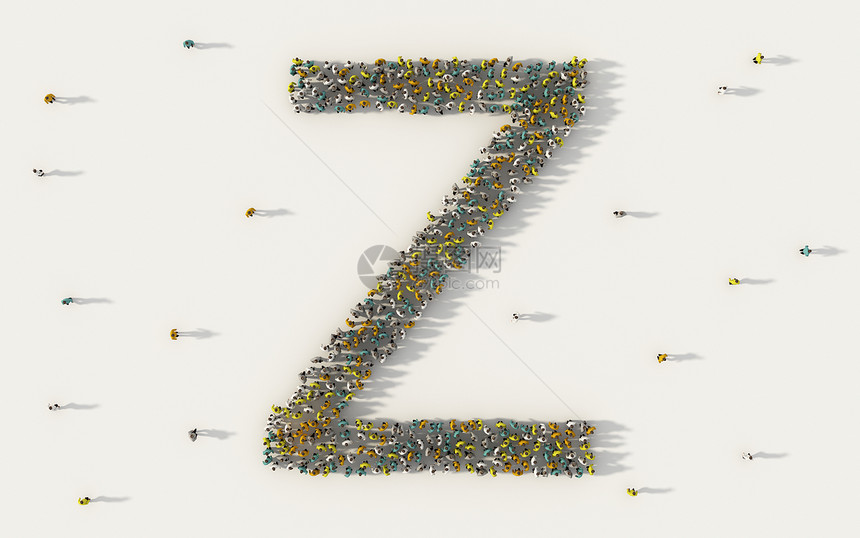 形成字母Z在社交媒体和白人背景的社区概念中以英文字母写成在社交媒体和白人背景的社区概念中以首都英文字母符构成的大批人口群体图片