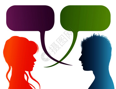 矢量隔离了彩色配置的侧影语音泡沫男女对话讨论夫妻或人之间的交流图片