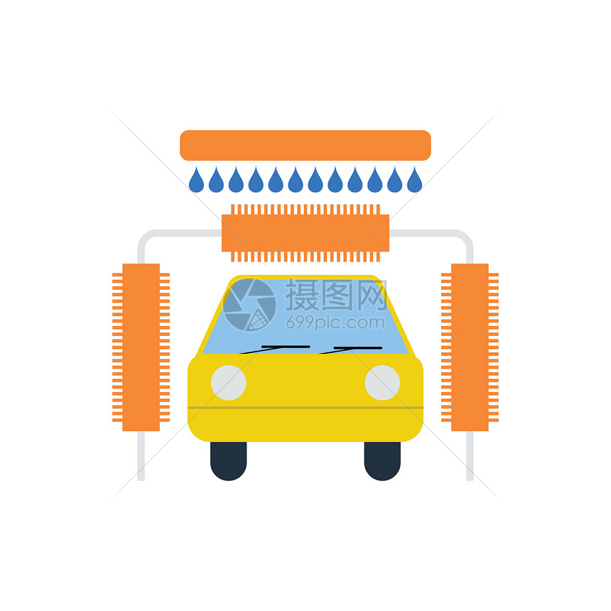洗车图标平面彩色设计矢量图解图片