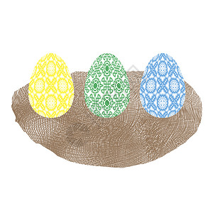 复活节彩色鸡蛋和雀巢图标孤立在白背景上复活节彩色鸡蛋和雀巢图标图片