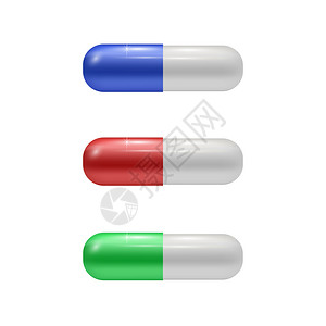 白色背景的一组有医疗药丸物集有色抗生素有色药物集医疗药丸集有色物图片