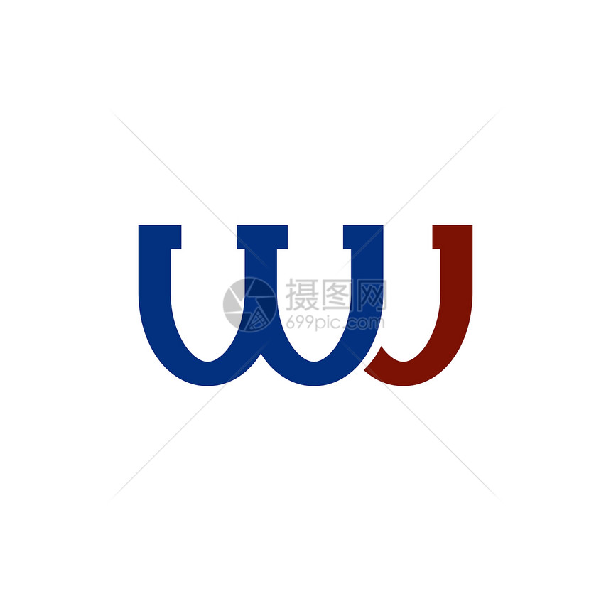WJ白背景上的彩色Logo孤立薄信图标彩色孤立字母图标图片