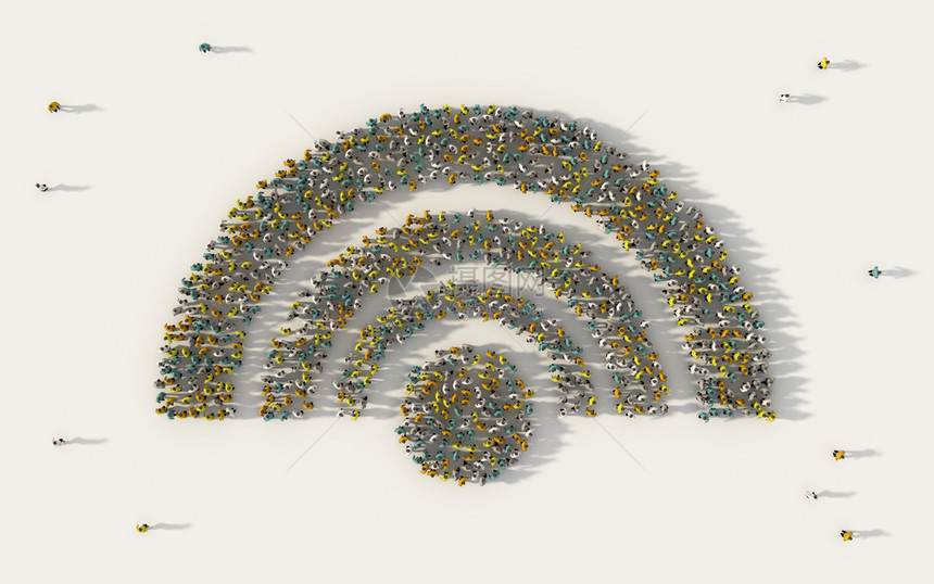 在社交媒体和白人背景的社区概念中形成互联网wifi或无线符号的一大批人图片