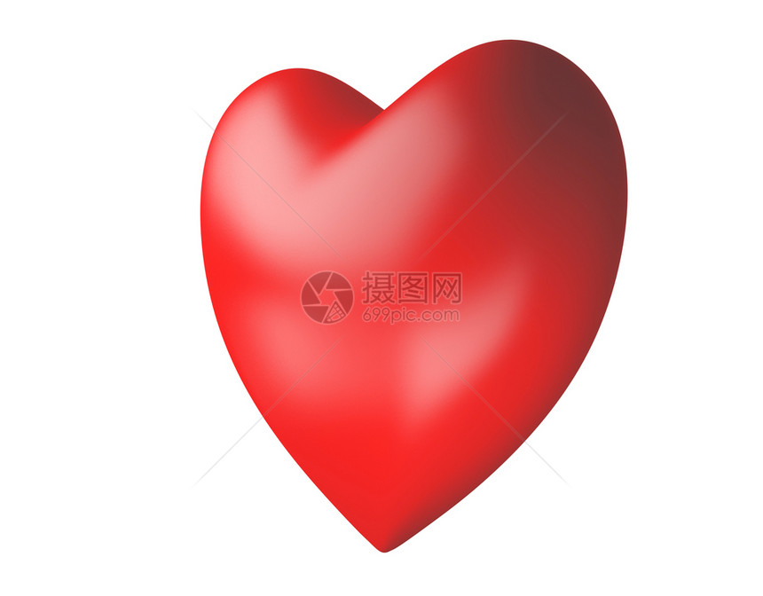 红心在白背景中被孤立用于情人节或婚礼仪式以爱情符号3D抽象插图图片