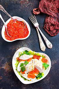 煎饼红鲑鱼子酱食物高清图片素材