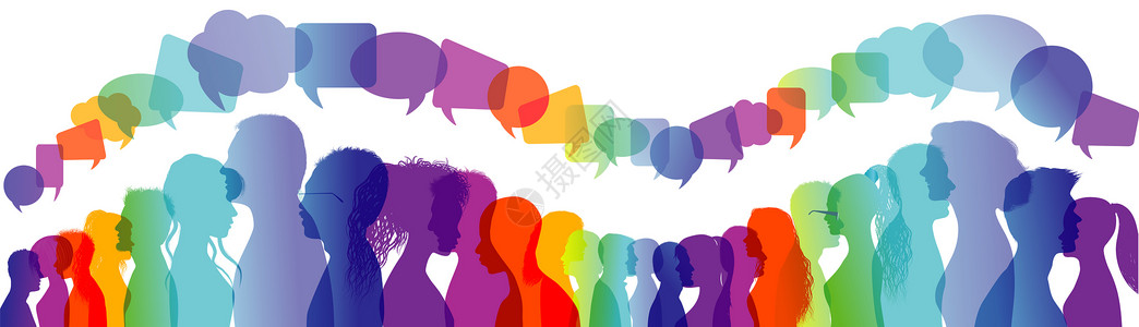 人群对话小组谈与之间的交流硅环简介彩虹色语音泡沫图片