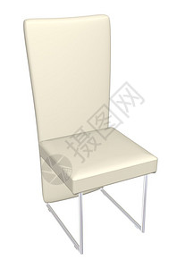 高背食用皮椅奶油金属框架3D插图以白色背景隔离图片