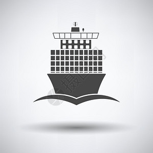 游轮图标灰色背景圆影矢量图示上的集装箱船舶图标前视背景