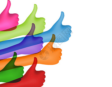 喜欢你彩色立体字分享和跟进彩色的手拇指举起社交网络概念肯定和批准在线社区朋友之间的沟通孤立插图3d背景