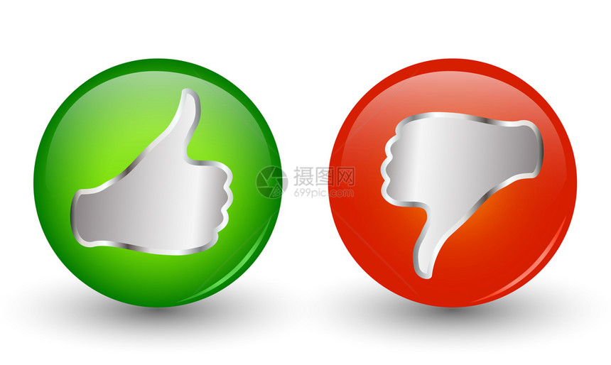 绿色和红拇指向图标在线投票符号3d插图类似的概念不喜欢图片
