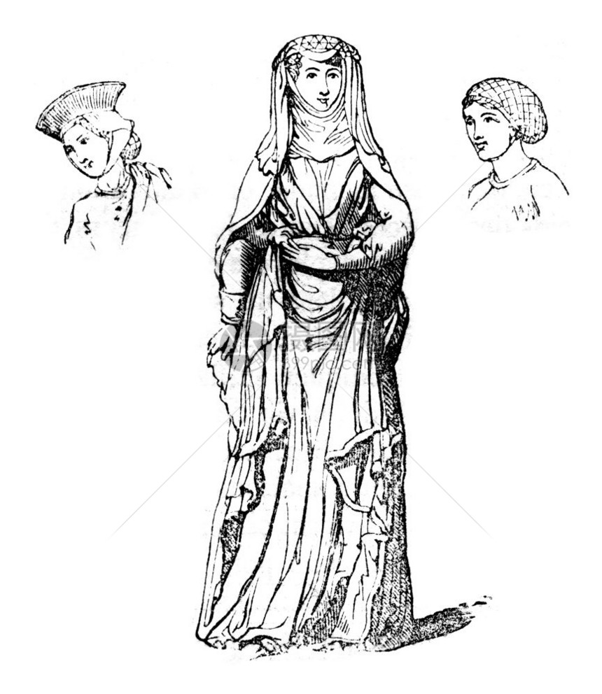 兰开斯特伯爵夫人艾薇琳以及女人和头饰刻着古典的插图1837年英国丰富多彩的历史图片