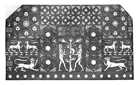 EdwardIII的Mosaic时间在Ely前一个礼拜堂代表亚当和夏娃的三角形刻有古代的插图1837年英国的丰富多彩历史背景