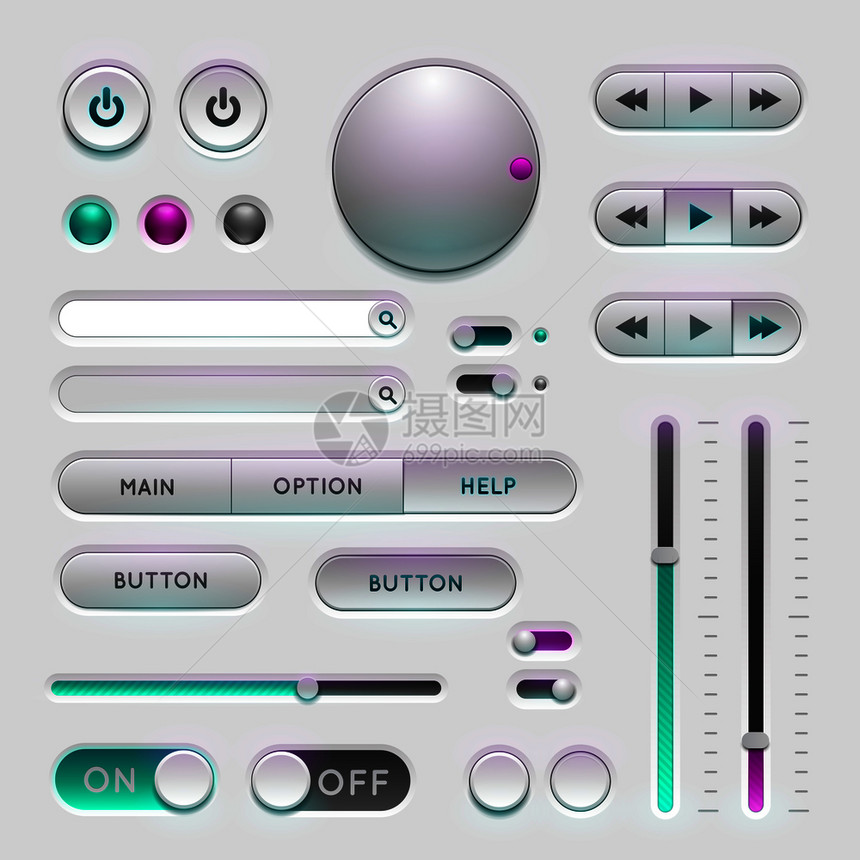 界面Webui元素灰色背景上的按钮切换器和滑动界面网络元素图片