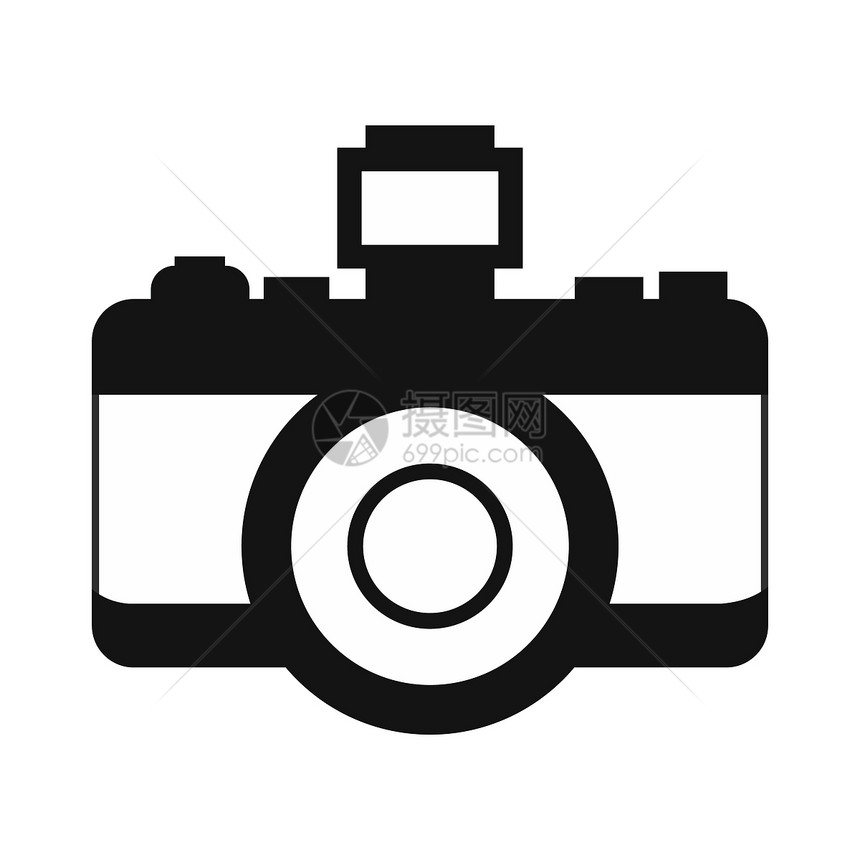Retro相机平面图标在白色背景上被孤立相机简单图标图片