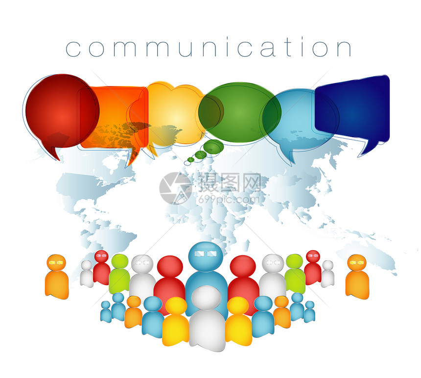 孤立的语音泡沫彩虹颜色网络概念人群发言通信文本与世界背景交谈的人群社会网络概念3d说明图片