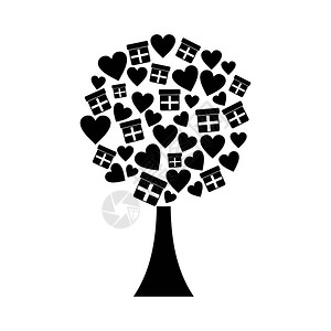 爱树与心和礼品盒黑色简单图标爱树与心和礼品盒图标图片