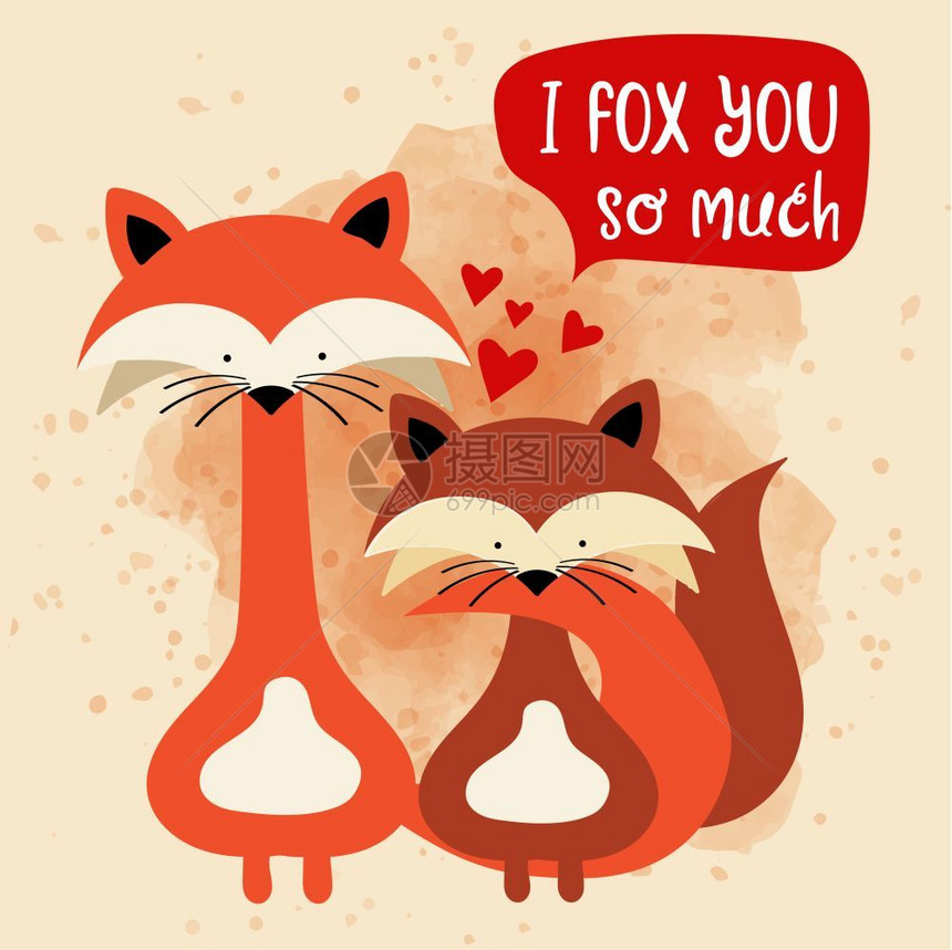 爱的狐狸情侣有趣的人节卡片图片
