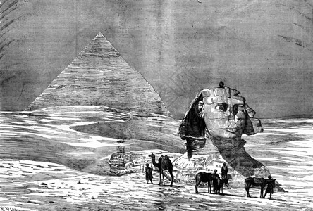 骆驼设计素材通过egyptGiza的金字塔古代刻画图航海杂志旅行180年背景
