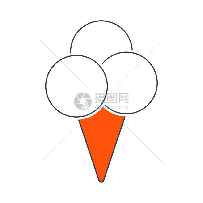 冰淇淋锥形的图标带红色填充设计的薄线矢量说明图片