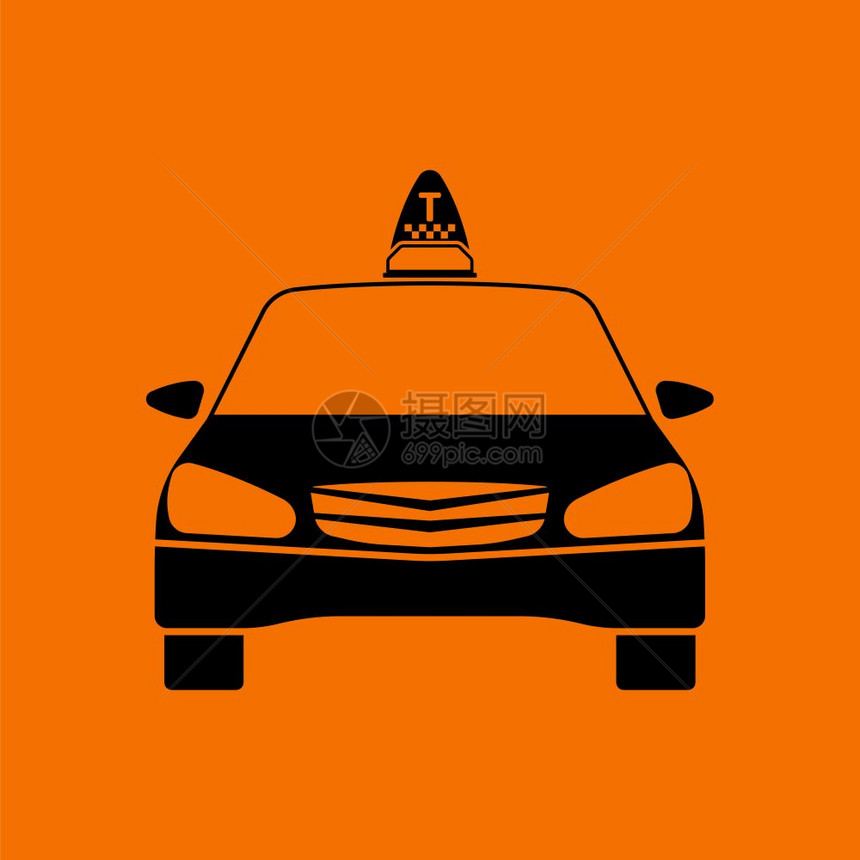 出租车图标前视橙色背景的黑矢量插图图片