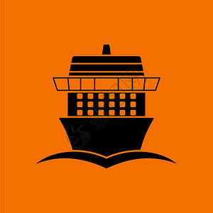 游轮图标前视橙色背景上的黑矢量插图背景